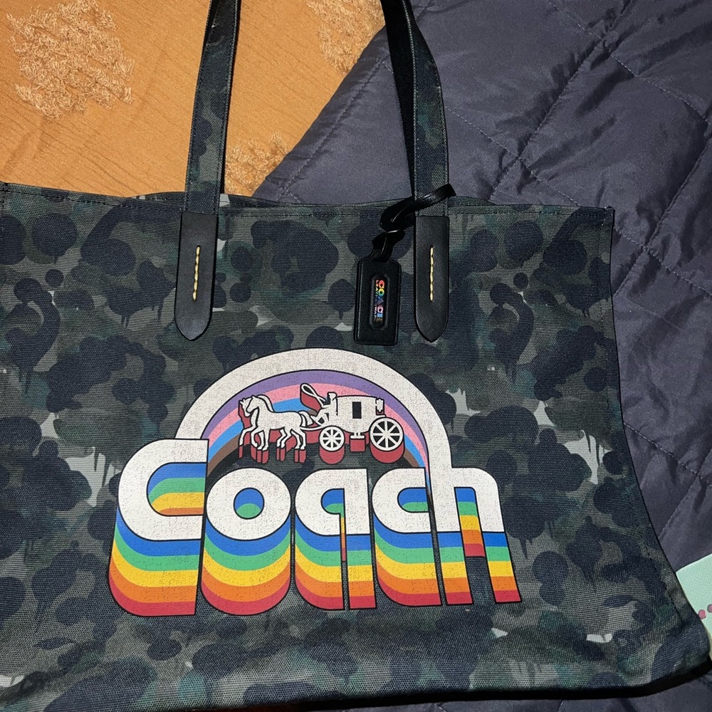 Coach Camouflage Tote with Rainbow Logo